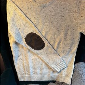Frank & Oak Speckled Cream Sweater with Black Elbow Patch